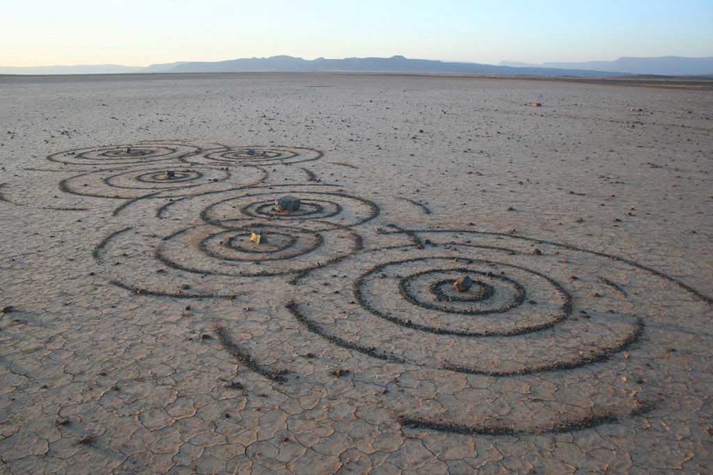 Black Sand Water Ripples in the Karoo, land art by South African artist Strijdom van der Merwe