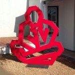 Contemplation 2. Mild steel sculpture 2.2 x 2.2 meters Anti rust red paint all weather