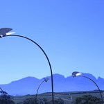 Sculptural installation in the landscape with metal wings and solar lights, clos Malvern, Stellenbosch, South Africa