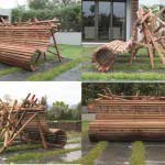 Sculptural bench made from wood for House Gouws, Stellenbosch, South Africa.