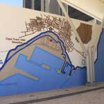 Sculptural wall piece for the My Citi Bus Station showing the changing shoreline from 1653 until present. Installed at the My Citi Bus Station, Civic Centre, Cape Town, South Africa.