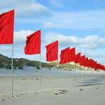 Installing 100 flags 3 meters high by 800 meters long on the beach and dunes at Terschellinge Island in the Netherlands as part of the Oerol Arts Festival.